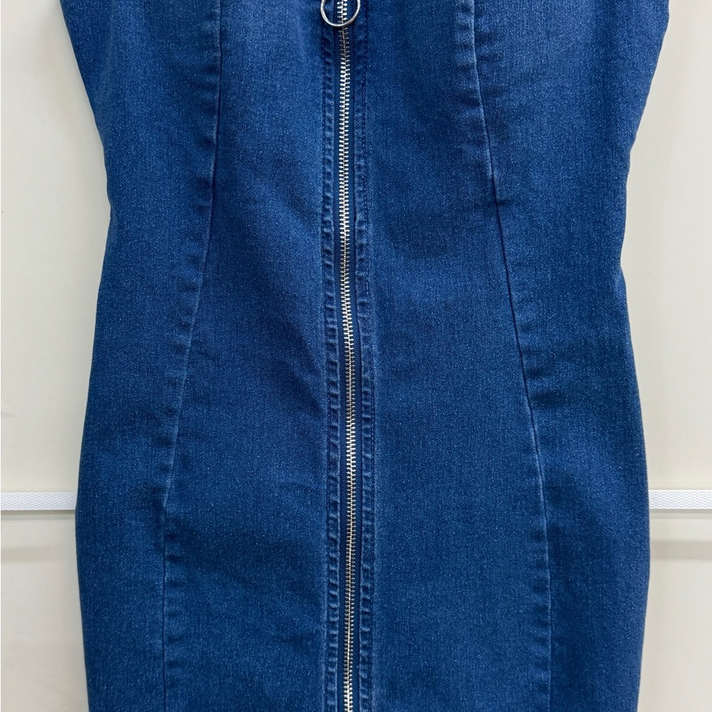 iris Dark Blue Zip-Front Mini Dress